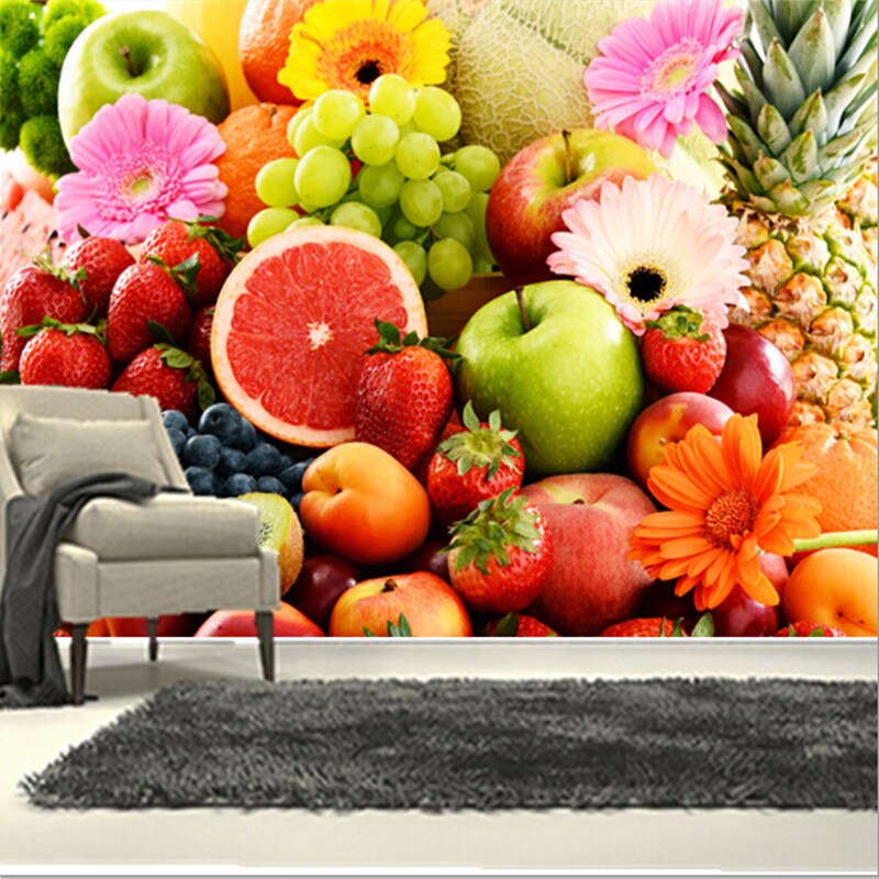 사용자 정의 3D 벽화, 다채로운 신선한 과일과 꽃, 카페 벽 레스토랑 부엌 식당 벽 벽지